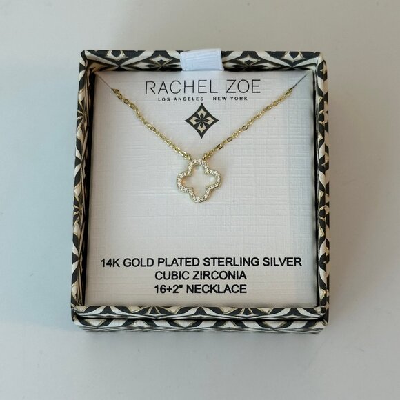 Rachel Zoe Gold Plated Sterling Silver Cubic Zirconia Clover Necklace - Picture 1 of 2